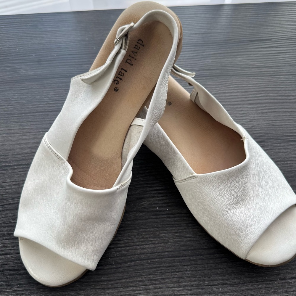 David Tate White Open-Toe Slingback Sandals